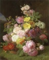 Jan Frans van Dael rosas peonías y otras flores en una repisa Floración